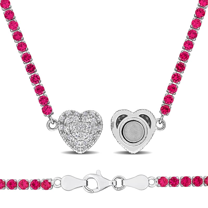 Miadora 19 1/3ct TGW Created Ruby Created White Sapphire Necklace Bracelet Set in Sterling Silver