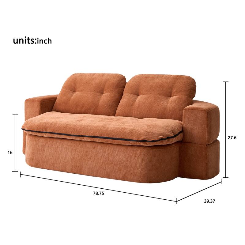 Modern Floor Sofa With 2 Pillows,Convertible Corduroy Fabric Foam-Filled Sleeper Sofa Bed