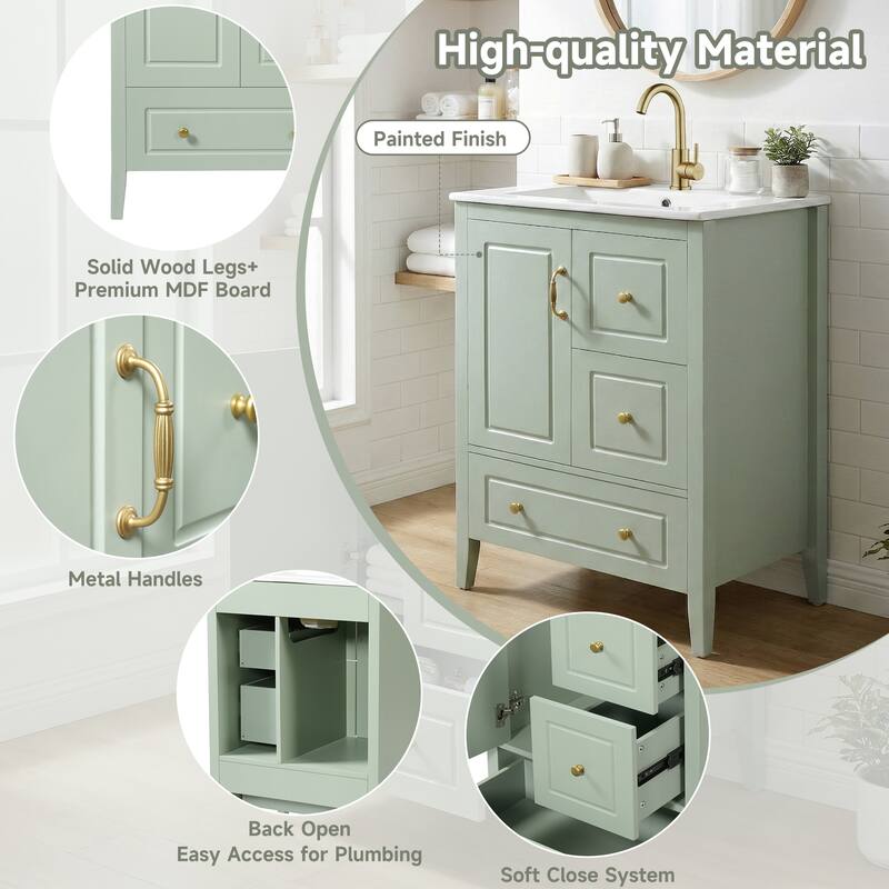 Christopher Knight Home - Luxford 24" Bathroom Vanity with Sink with 3 Soft-closing Drawers