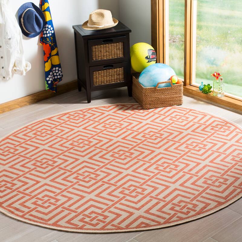 SAFAVIEH Linden Darla Indoor/ Outdoor Waterproof Patio Backyard Rug - 6'7" Round - Cream/Rust