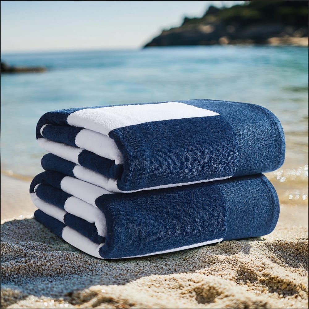 Oceanfront Resort Cabana Stripe 2 Pack Jacquard Beach Towel - 36x72