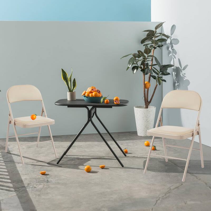 Rossetta Modren Subdued Sophisticated Design Leather Padded Folding Chairs Set of 2, Easy to Use and Store - Khaki