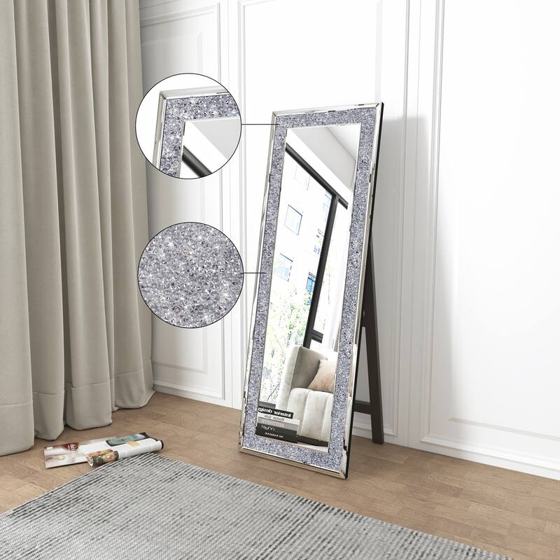 Rectangle Glass Mirror Accent Diamond Full Length Floor Mirror