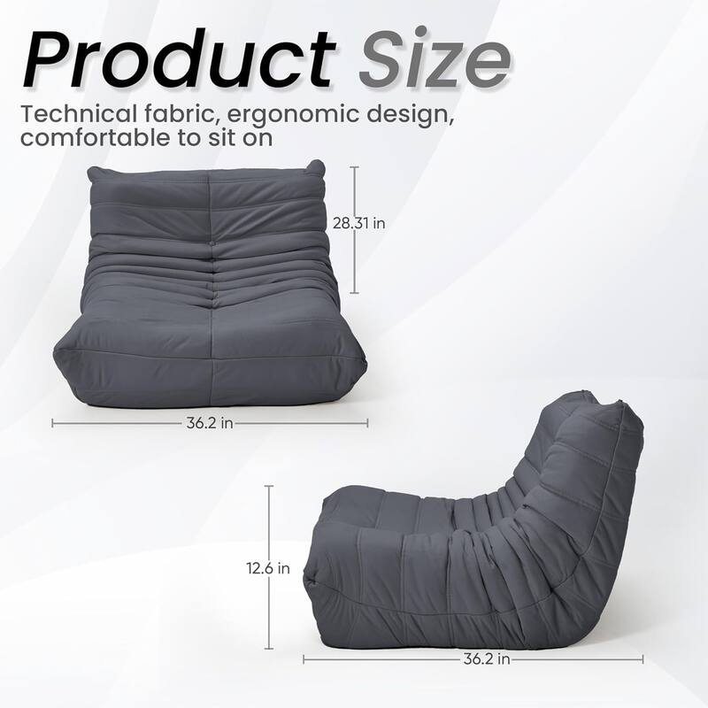 EROMMY Bean Bag Chair Togo Sofa - 28D Memory Foam Floor Chair for Adults & Kids, Lightweight Faux Leather Lounger in 5 Colors
