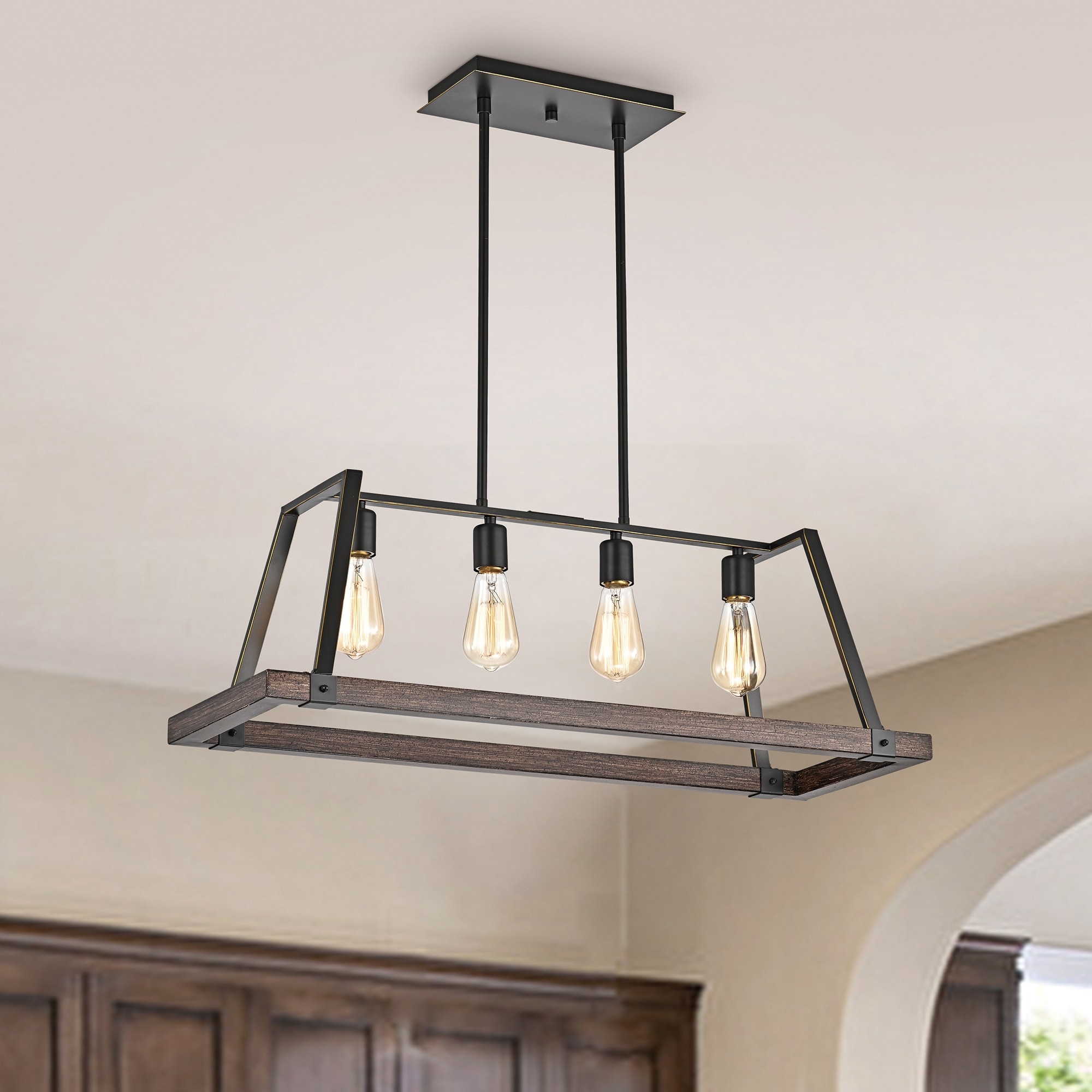 Wood and Oil Rubbed Bronze 4-Light Farmhouse Kitchen Island Lighting - Wood  and Oil Rubbed Bronze