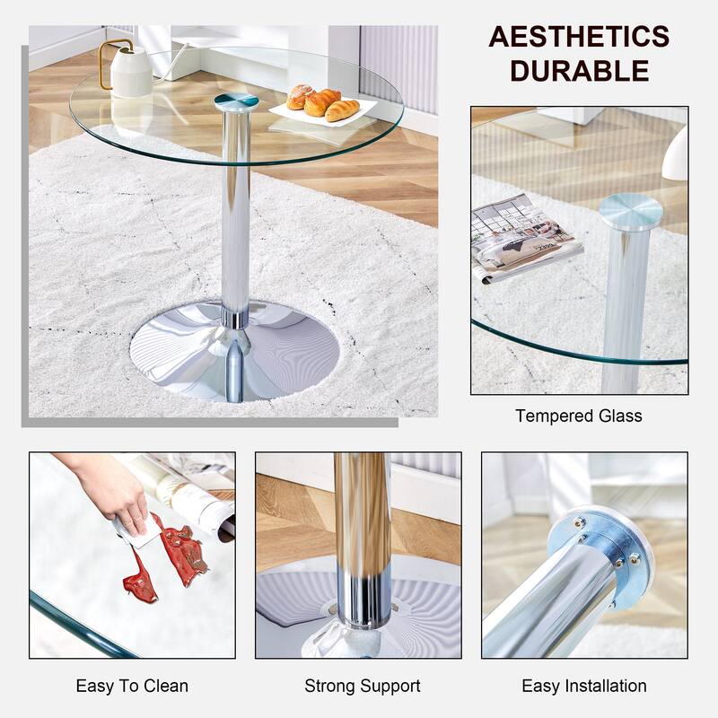 Roomfitters Round Glass Dining Table with 35 Inch Top and Gold Metal Legs for Dining or Meeting Spaces