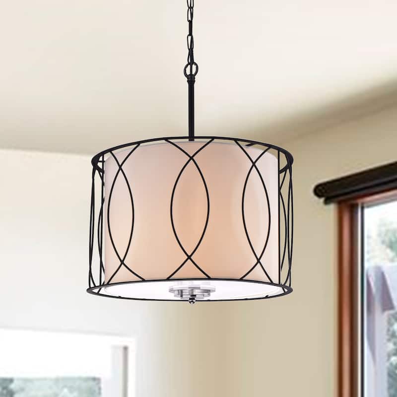 Arke Black Metal and Fabric 3-light Drum Pendant