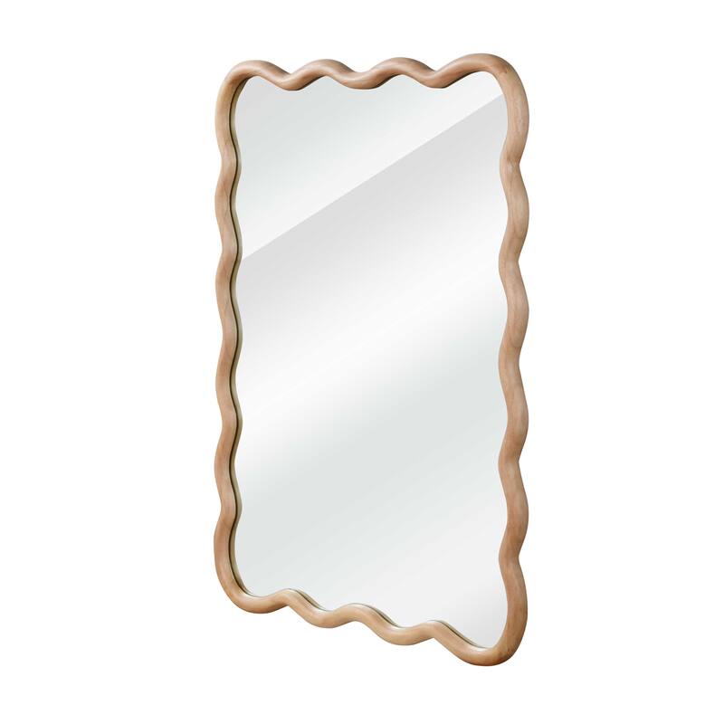 Wavy Rectangle Solid Wood Frame Decorative Mirror - Natural