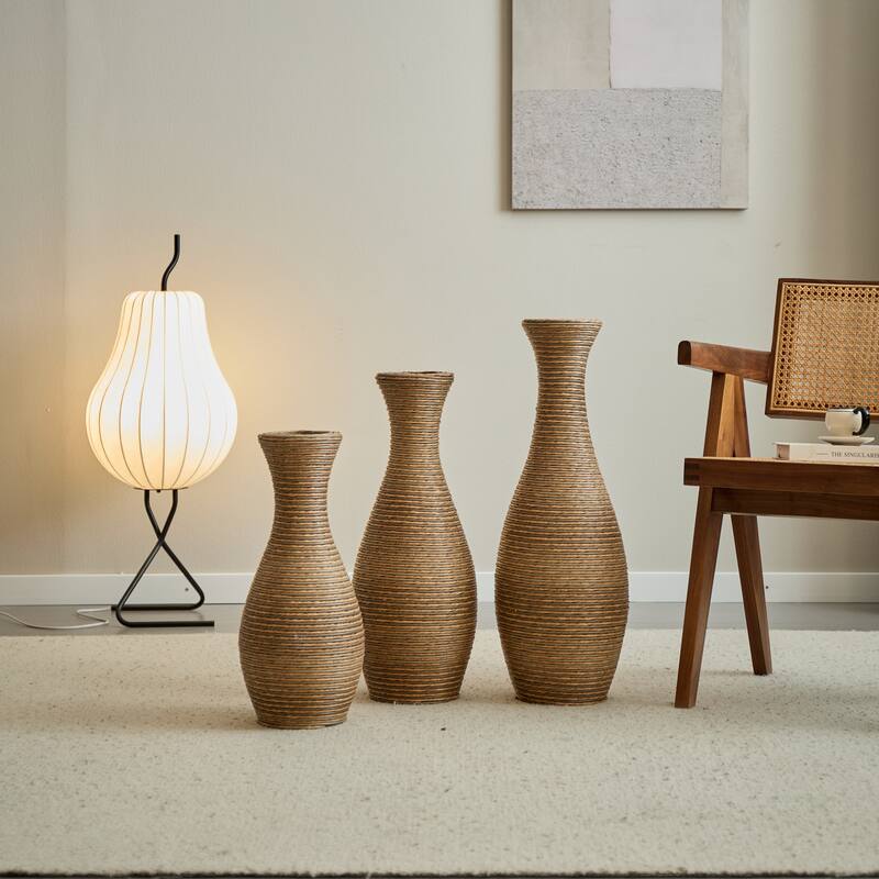 3-Piece Artificial Rattan Floor Vase - For Living Room Decoration, Entrance Or Hallway - For Dry Or Silk Flower Arrangements