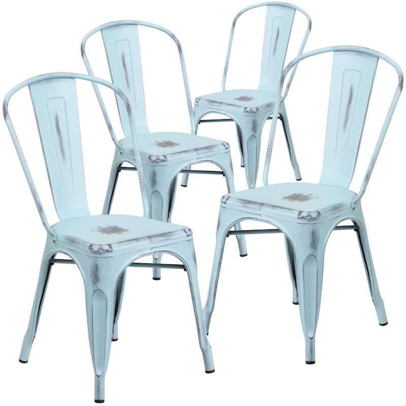 Distressed Metal Indoor-Outdoor Stackable Chair - Kitchen Furniture