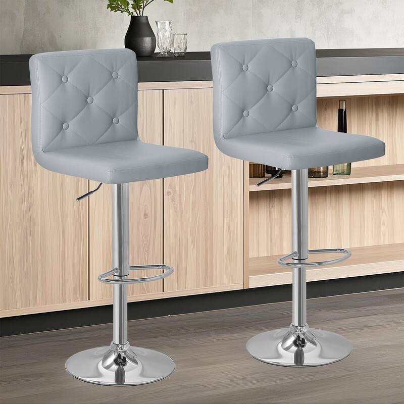VECELO Bar Stools Set of 2 Armless Adjustable Swivel Modern PU Leather Button Barstools Four Colors are Available