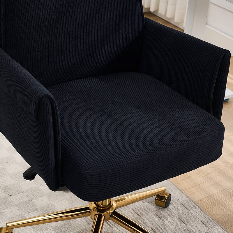 Corduroy Swivel Office Chair with Wheels, Ergonomic High Back Task Chair, Upholstered Accent Chair with Adjustable Height