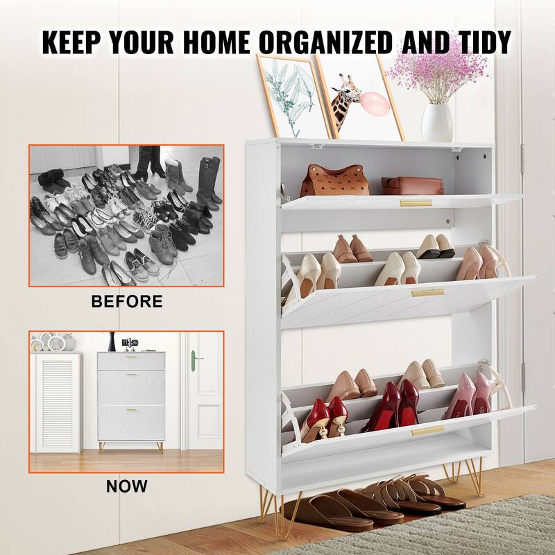 Shoe Cabinet with Flip Drawers, Shoe Storage Cabinet for Entryway, Free Standing Shoe Storage Organizer