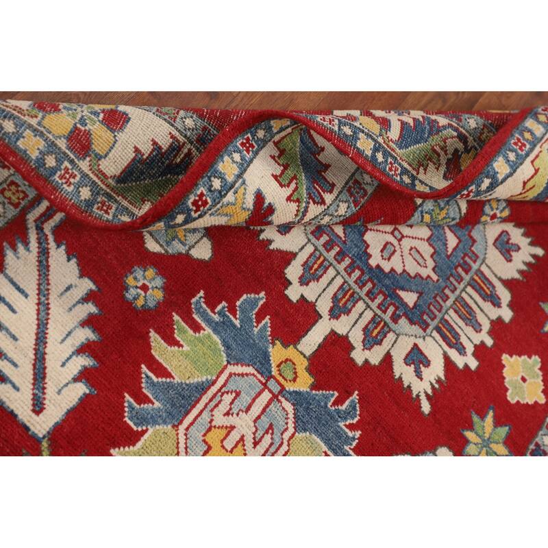 Traditional Kazak Foyer Rug Handmade Red Geometric Wool Carpet - 3'5" x 5'1"