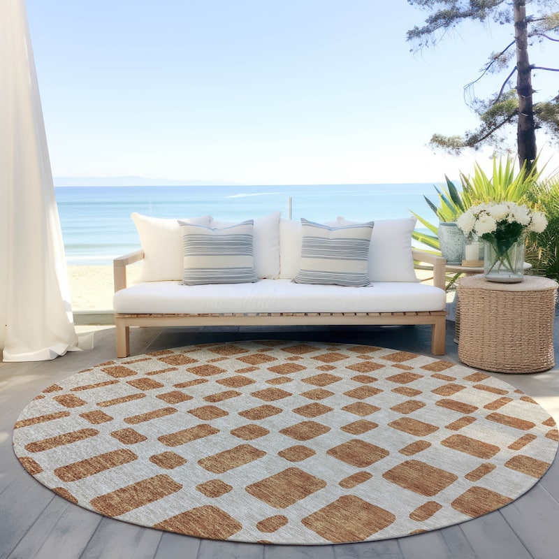 Machine Washable Indoor/ Outdoor Chantille Geo Contemporary Rug - Terracotta - 8' x 8'