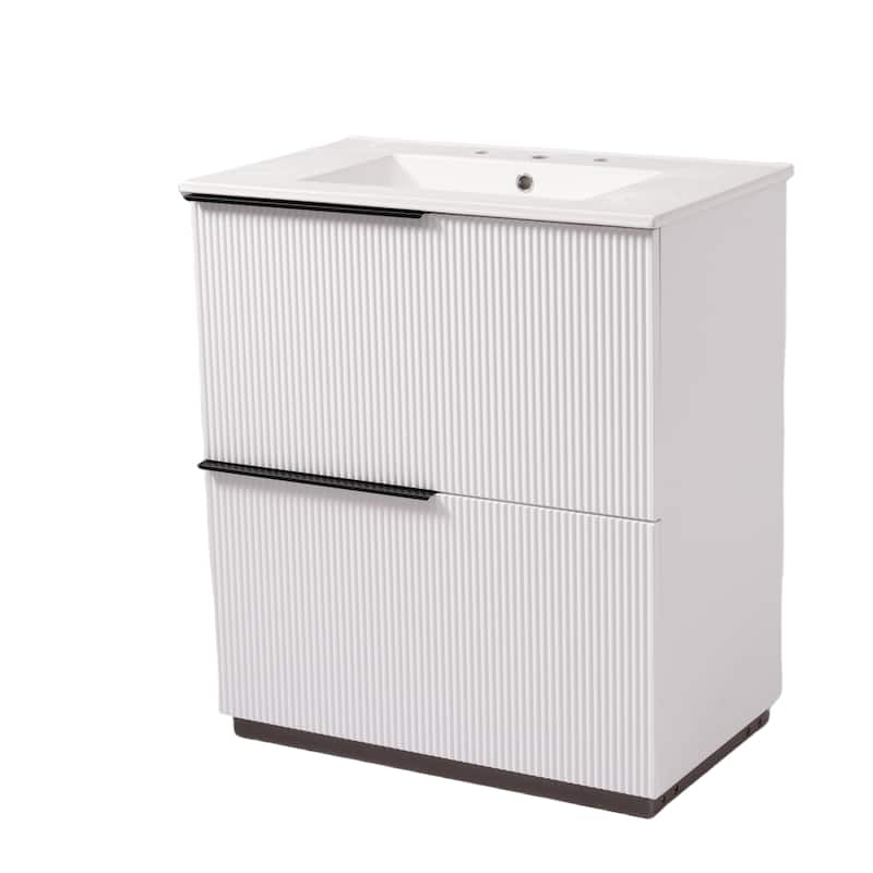 Bathroom Vanity with Ceramic Sink, Freestanding Wooden Bathroom Vanity, Bathroom Cabinet with Full-Extension Drawers