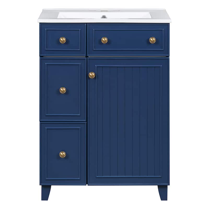 Compact 24-Inch Bathroom Vanity Cabinet with Ceramic Sink and Ample Storage Space