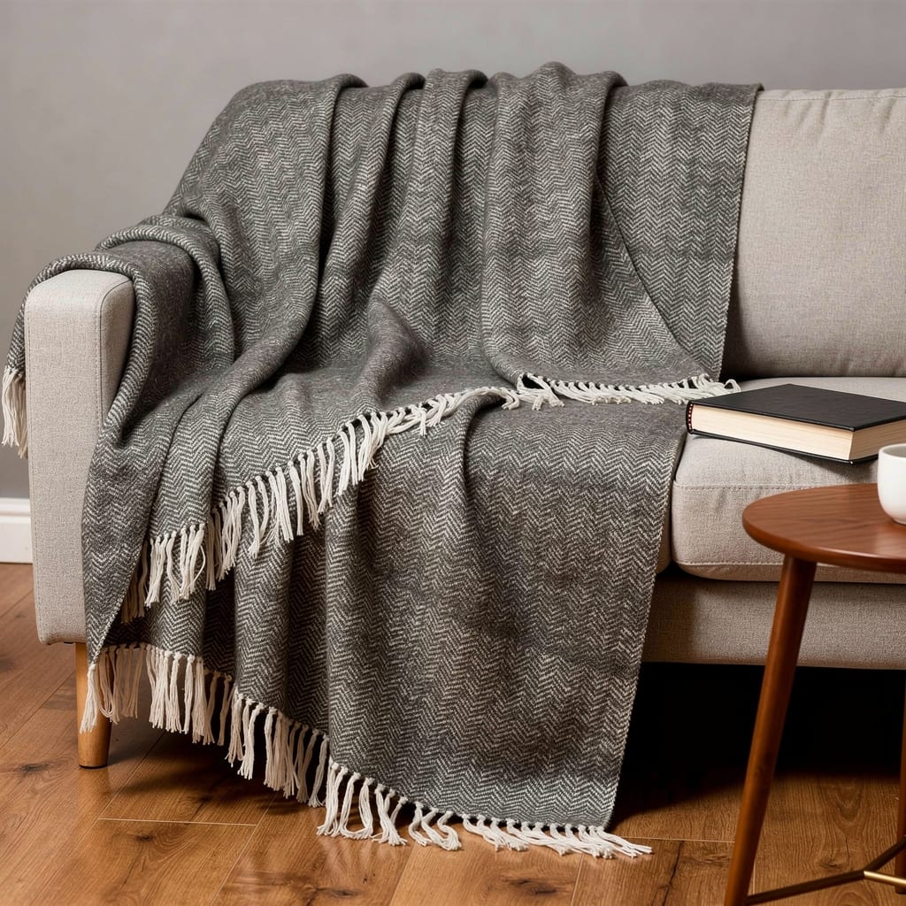 HomeRoots 50" X 60" Black And White Chevron Cotton Throw Blanket