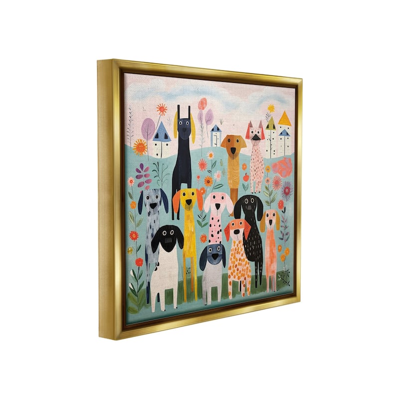 Stupell Patterned Dogs in Yard Framed Floater Canvas Wall Art Design By Lazar Studio