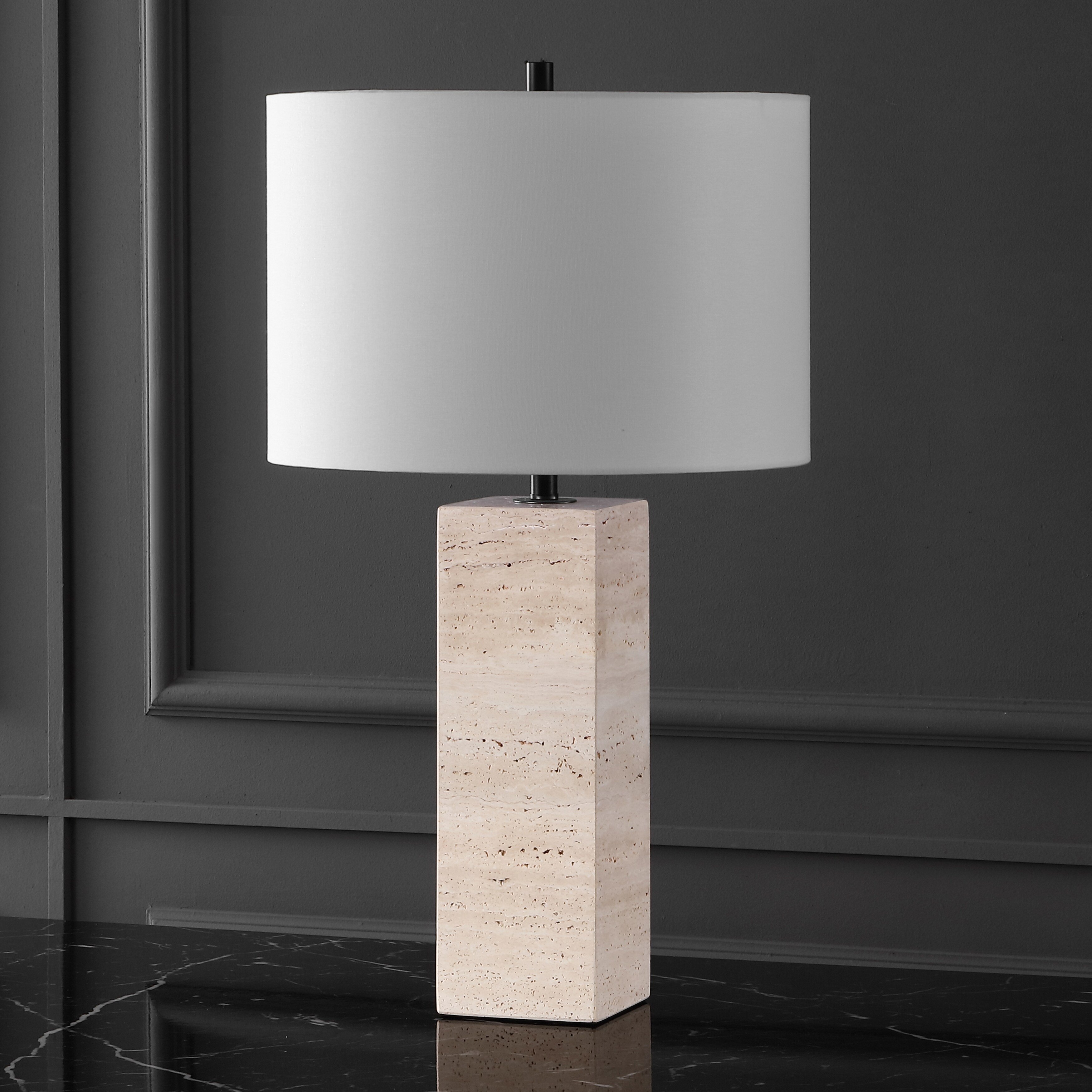 SAFAVIEH Couture Katebryn 26 inch Travertine Dimmable Table Lamp 15 in. W x 15 in. D x 26.4 in. H On Sale Bed Bath Beyond 40042778