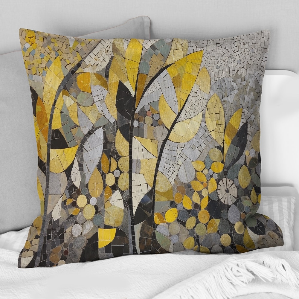 Designart "Yellow And Grey Patterns In Artistic Fusion" Boho Mosaic Printed Throw Pillow