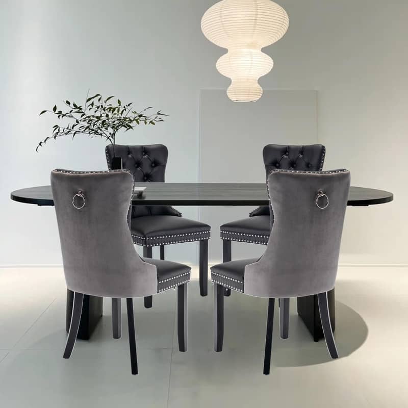 Tufted Naliheads Solid Wood Upholstered Dining Chairs (Set of 4) - BlackGrey BlackLegs