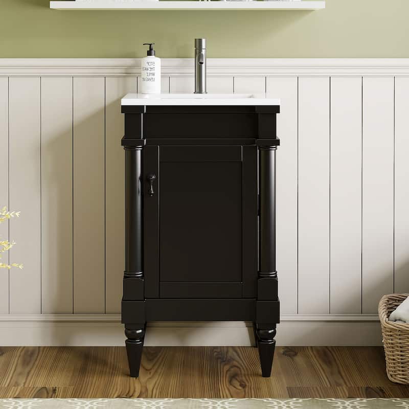 Freestanding Small-Space Cabinet with a Single Sink and Adjustable Shelf, 18" Modern Bathroom Vanity with Sink & Storage