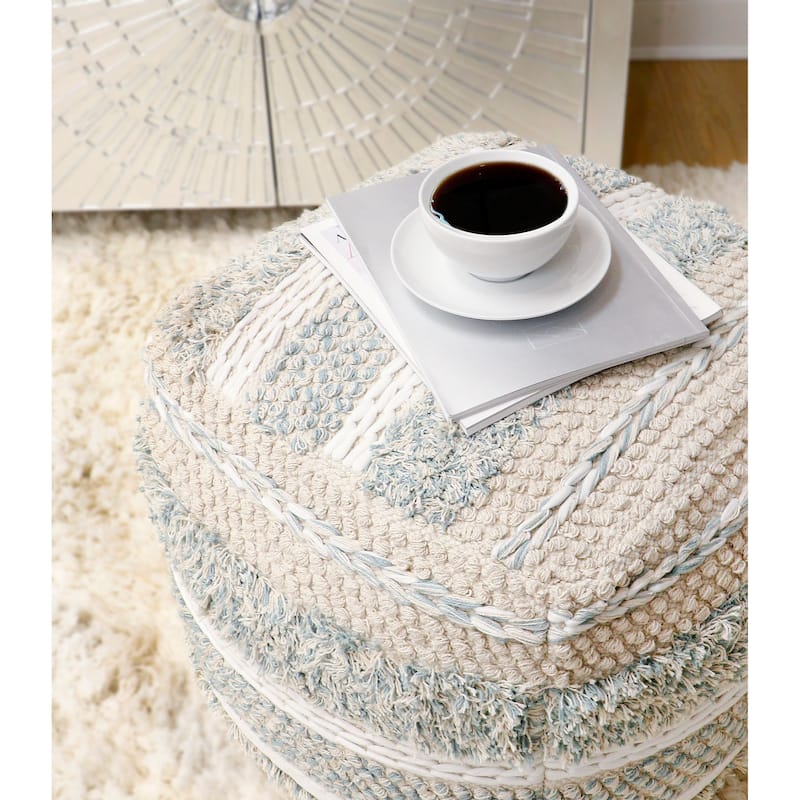Pasargad Home Grandcanyon Braided Cotton Pouf, 20" Beige