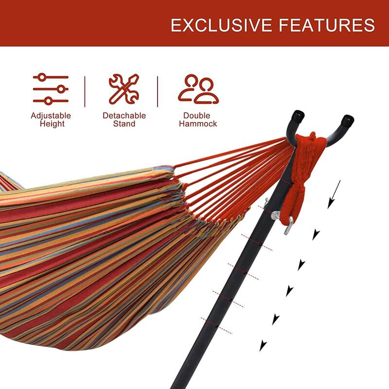 Double Cotton Hammock with Heavy Duty Steel Stand