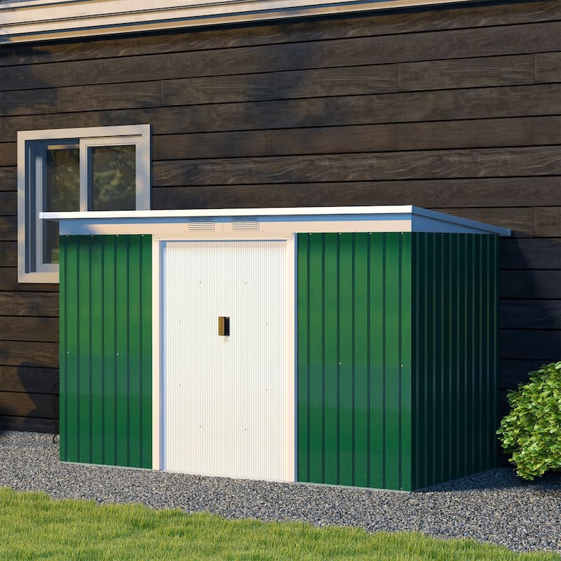 Outsunny 9' x 4' Outdoor Rust-Resistant Metal Garden Vented Storage Shed with Spacious Layout & Durable Construction