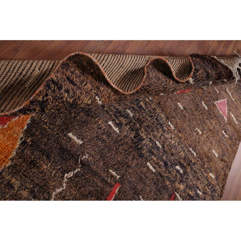Brown Plush Moroccan Area Rug Hand-Knotted Wool Carpet - 5'10" x 9'6"