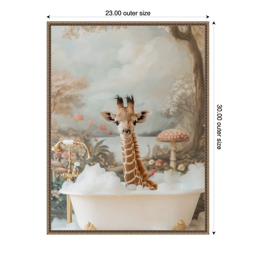 Whimsical Giraffe Soak by Niky Rahner Framed Canvas Wall Art