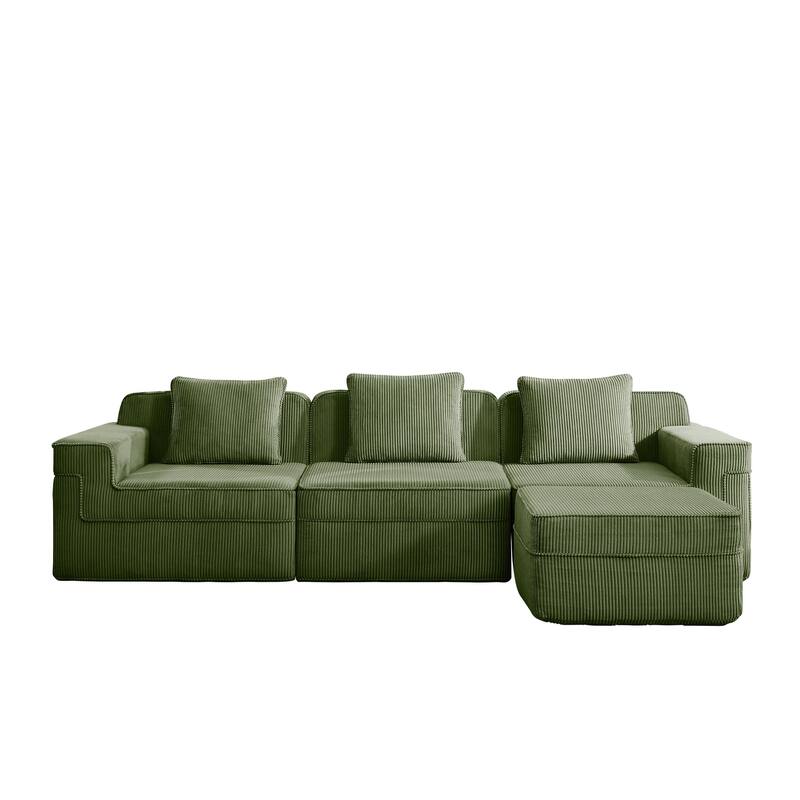 GDFStudio - Corduroy Modular 3-Seater 117.3" L-Shaped Boneless Cloud Sofa