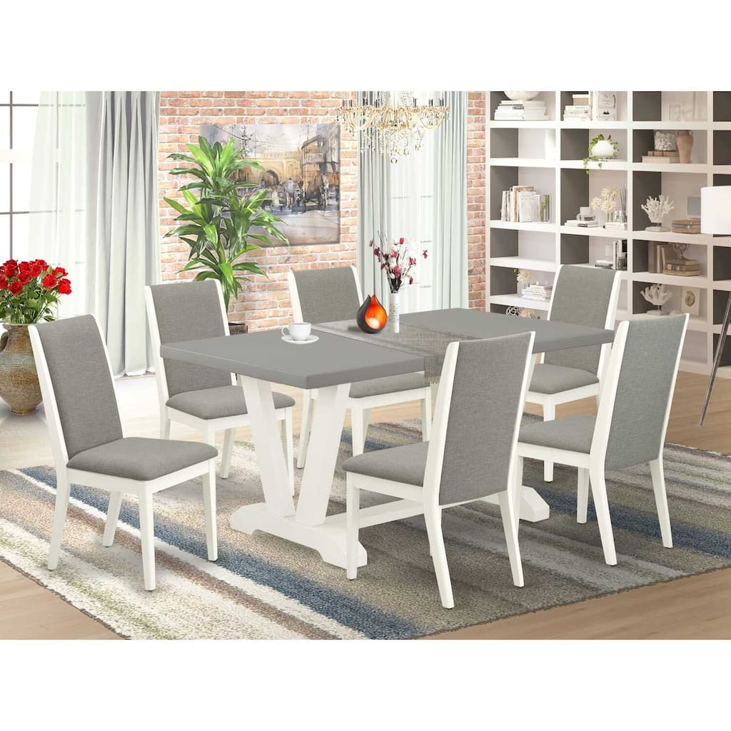 HomeStock 7-Piece Natural Oak Finish Solid Wood Top Dining Table with 6-Chairs