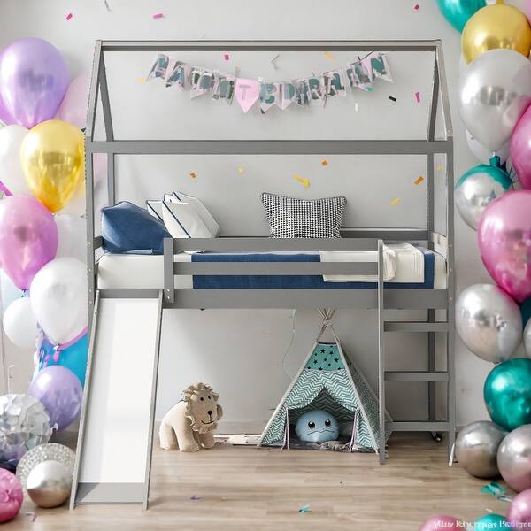 slide 2 of 15, Twin Size Modern Loft Bed House Bed With Slide,Sturdy Construction
