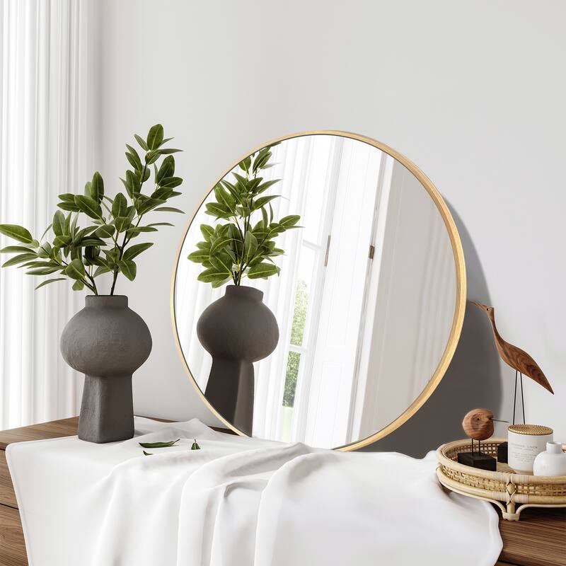Modern Bathroom Wall Mounted Round Vanity Mirror - 24x24 - Brushed Gold