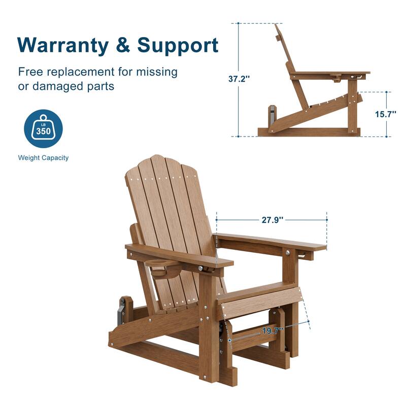 Glider Adirondack Patio Chair, 3-Position Adjust Smooth Motion Chair
