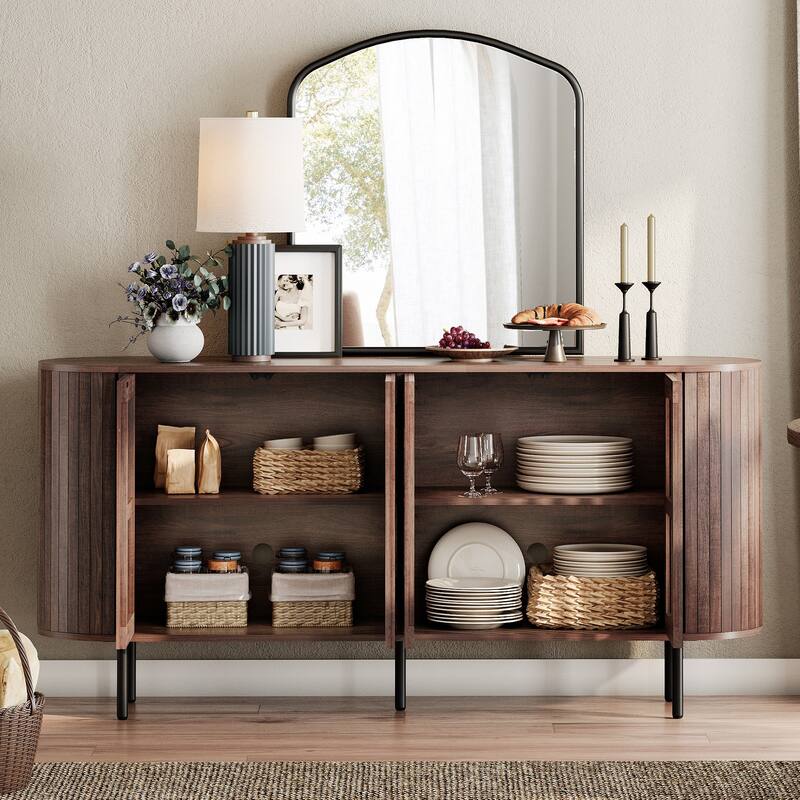 WAMPAT 64.4" Fluted TV Stand,Wood Entertainment Center for TVs Up to 70 inches