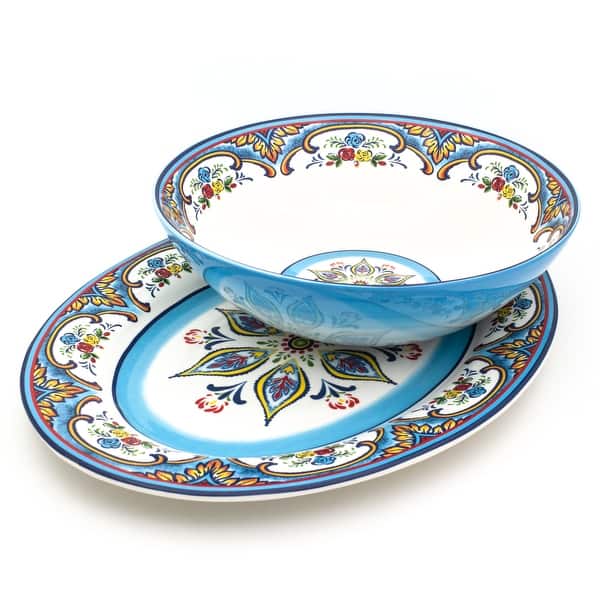 Euro Ceramica Zanzibar 18" Oval Platter & Serving Bowl Set