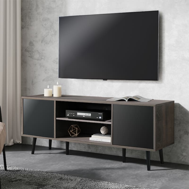 WAMPAT Black/ Brown Mid-century Modern TV Stand