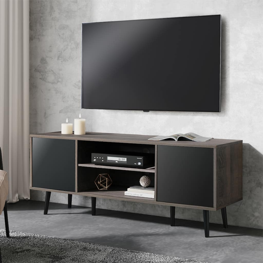 WAMPAT Black/ Brown Mid-century Modern TV Stand