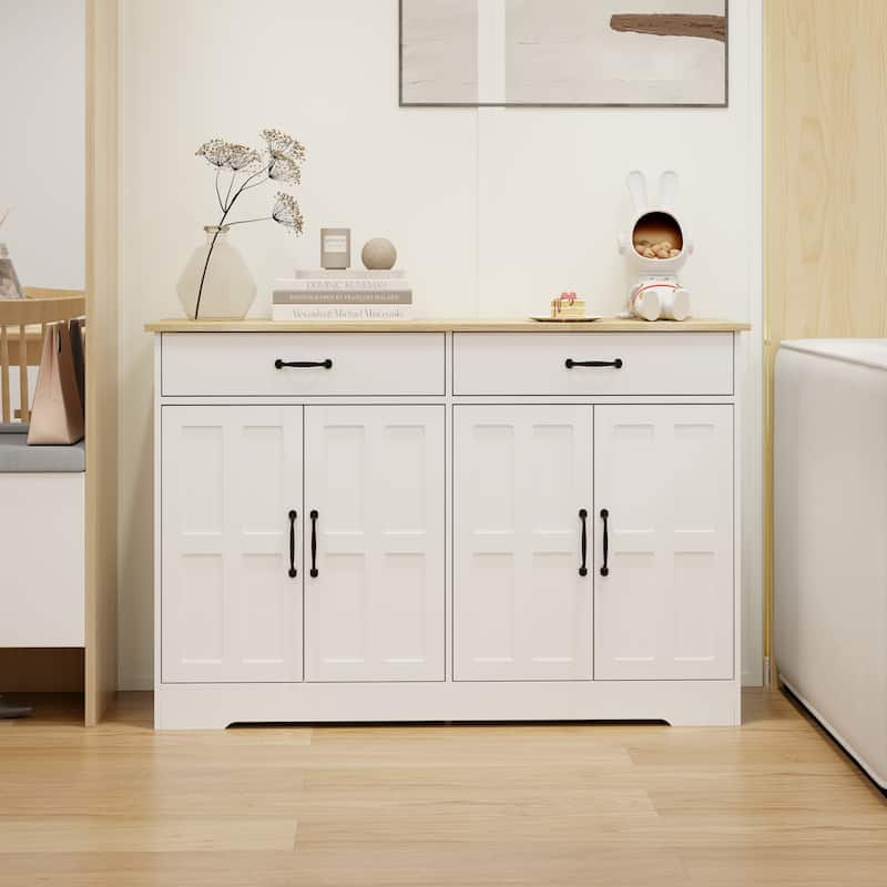 47.95" Farmhouse 4 Doors Storage Sideboard Buffet with 2 Drawers