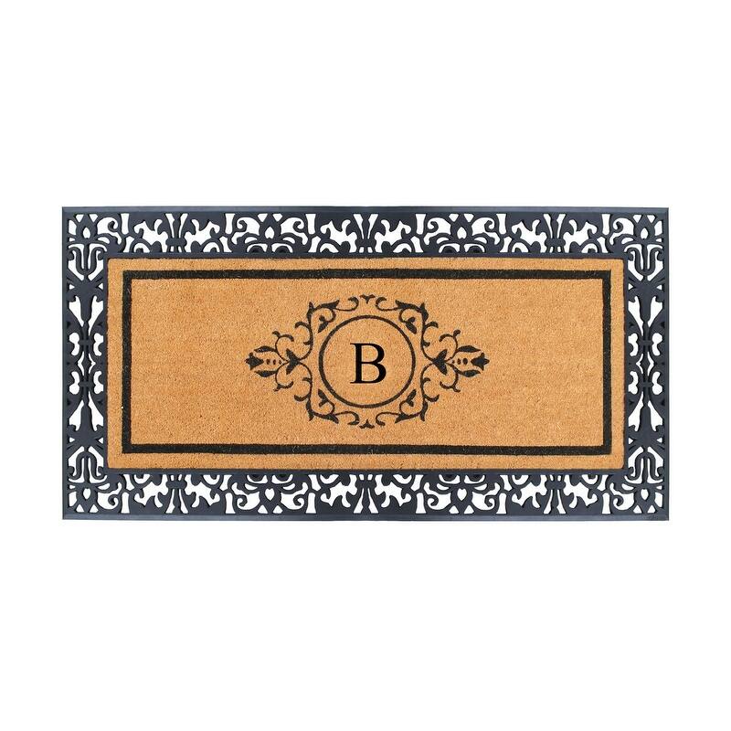 A1HC Natural Coir and Rubber Floral Bordered Doormat 30 in. x 60 in. - Monogrammed B
