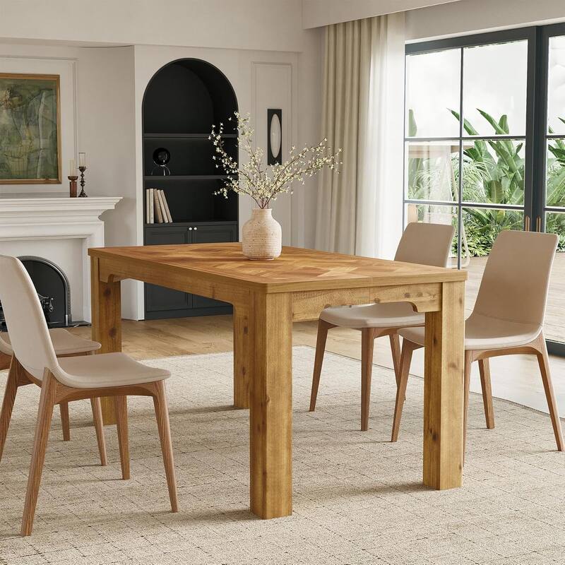 63-Inch Solid Wood Dining Table for 6, Rectangle Kitchen Dinner Table - 63" W x 31.5" D x 29.5" H