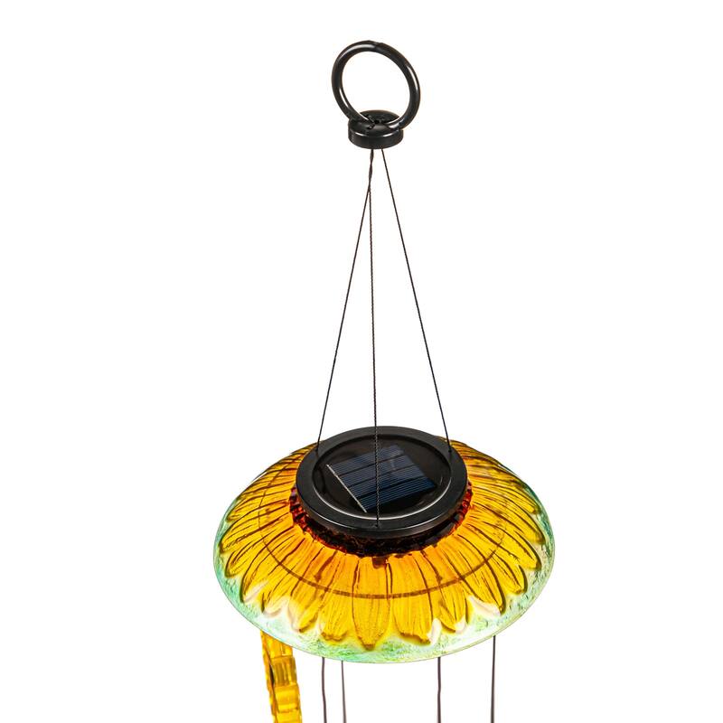 29 in. Sunflower Hand-Painted Color-Changing Solar Mobile