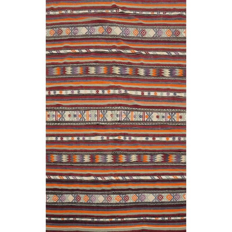 Hand Woven Oriental 100% Wool Carpet Southwestern Tribal Multi-Colored Kilim Area Rug - 9' 2'' X 5' 11''