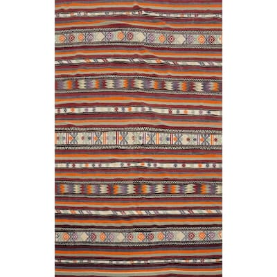 Hand Woven Oriental 100% Wool Carpet Southwestern Tribal Multi-Colored Kilim Area Rug - 9' 2'' X 5' 11''