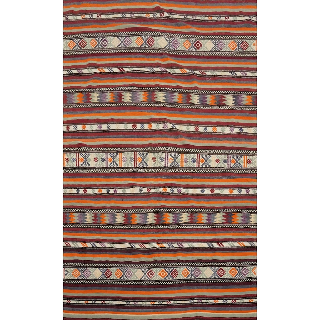 Hand Woven Oriental 100% Wool Carpet Southwestern Tribal Multi-Colored Kilim Area Rug - 9' 2'' X 5' 11''