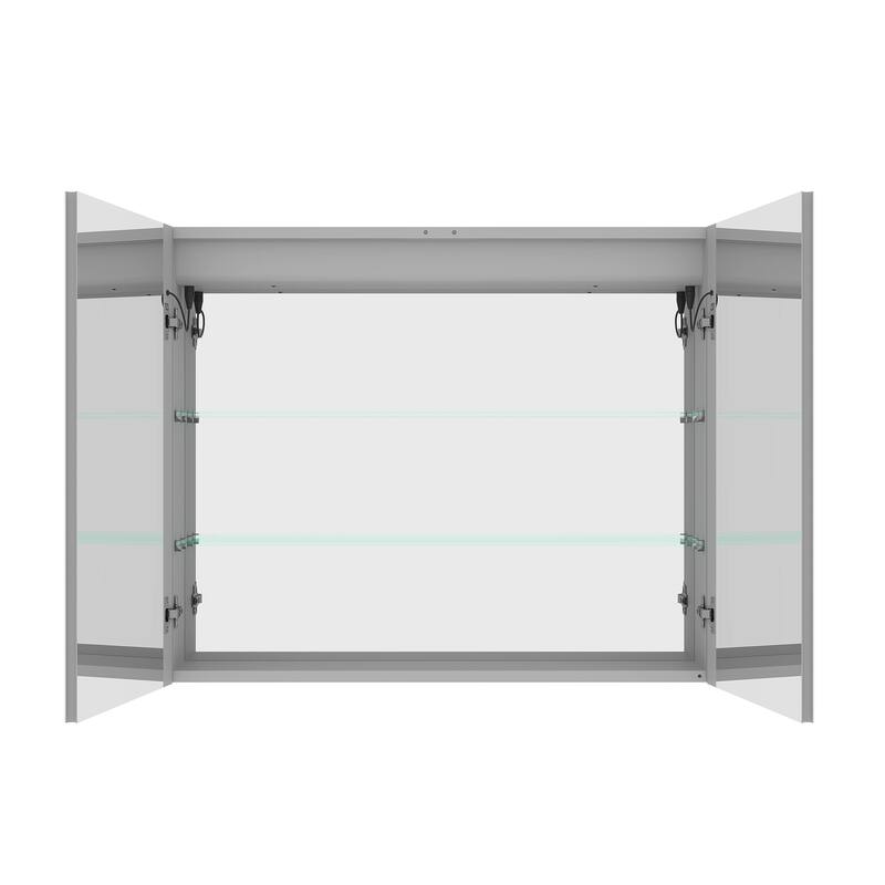 36" Surface Mount Aluminum Medicine Cabinet with Double Door, Mirror and LED Lights