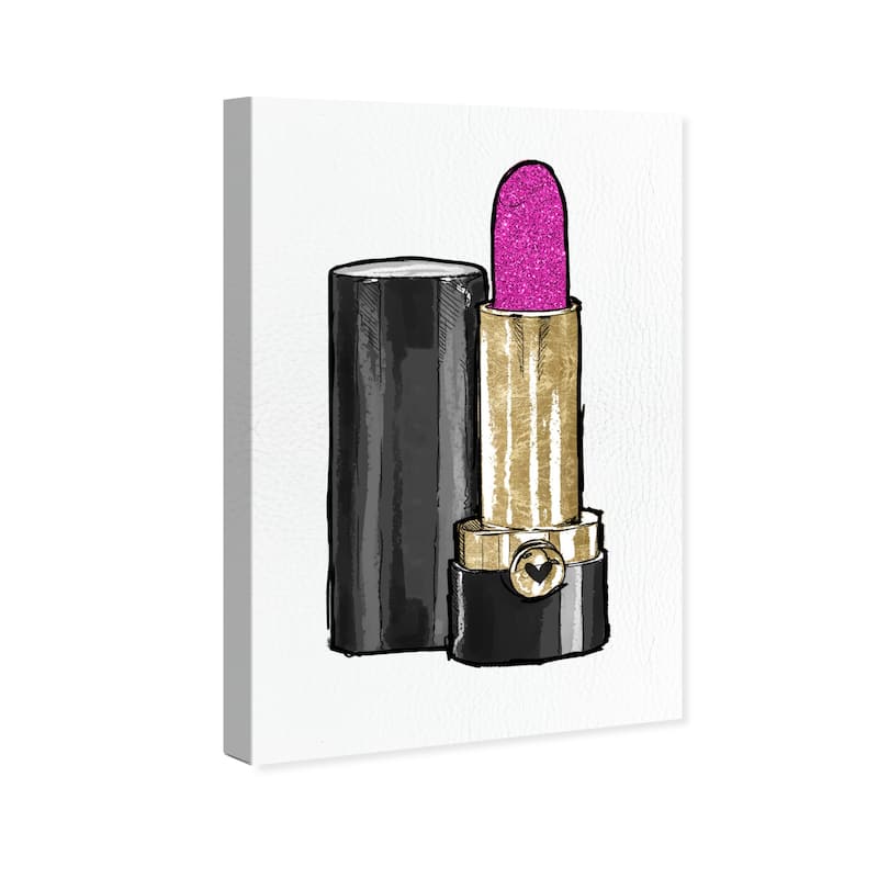 Wynwood Studio Canvas Fashion and Glam Very Pink Lipstick I Black and Hot Pink Glam Wall Art Canvas Print
